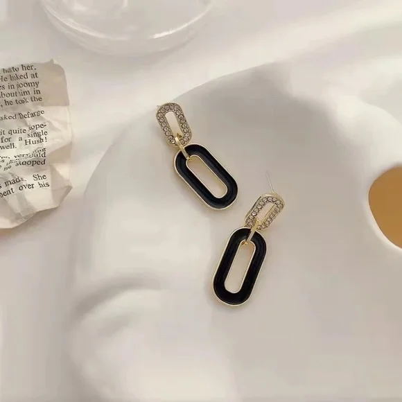 New Classic Black 18k gold plated Drop Earrings For Women Diamond-inlaid - Picture 4 of 5